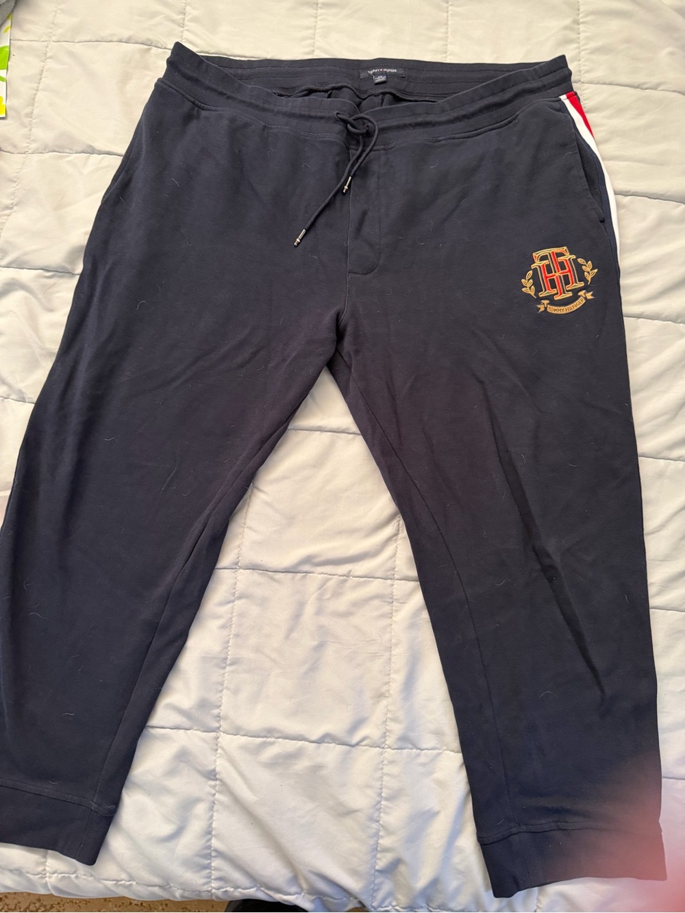 Tommy Hilfiger Navy Jogger Pants with Crest and Red-White Trim